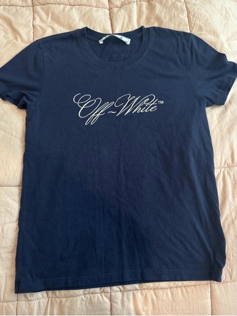 Off-White Navy Crewneck Tee with White Label